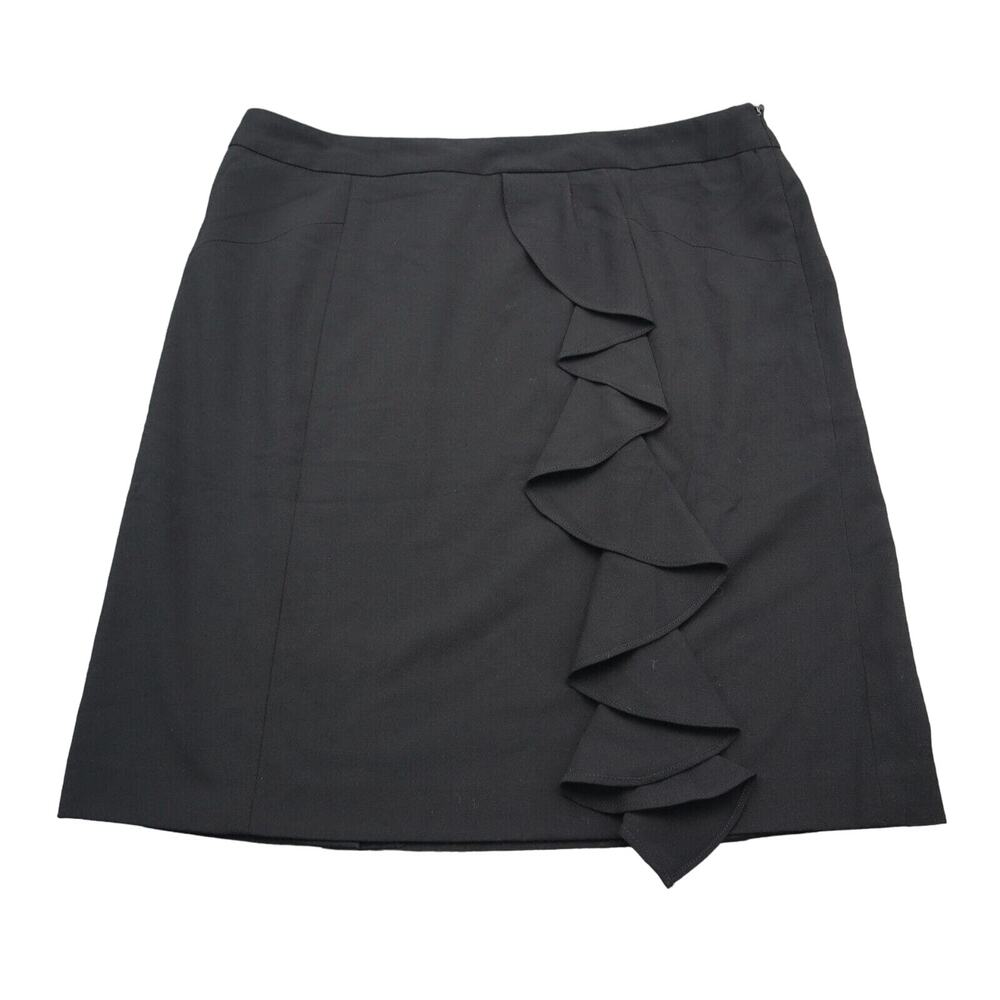 Adrienne Vittadini Skirt Womens 12 Black Ruffle Solid Slit Office Pencil